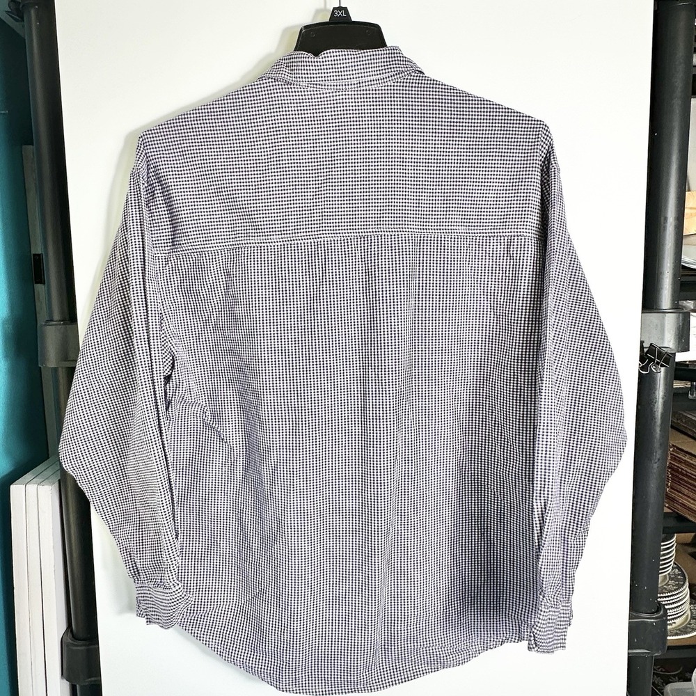 Vtg Basic Editions Womens Lg Navy Gingham Floral Embroidered Button Shirt EUC - Picture 3 of 5